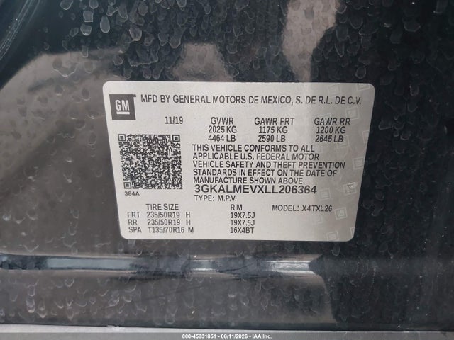 Aukcja sprzedaży 2020 Gmc Terrain Fwd Sle, vin: 3GKALMEVXLL206364, numer aukcji: 45831851