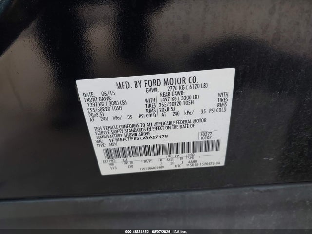 Ford Explorer Limited 2016 1FM5K7F85GGA27178 Image 9