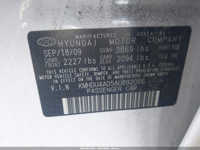 Продаж на аукціоні авто 2010 Hyundai Elantra Gls, vin: KMHDU4AD5AU892086, номер лоту: 45831853