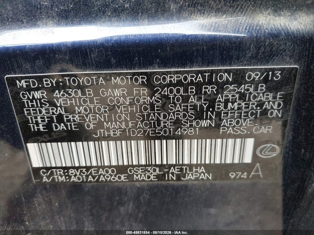 Lexus IS 250 2014 JTHBF1D27E5014981 Image 9