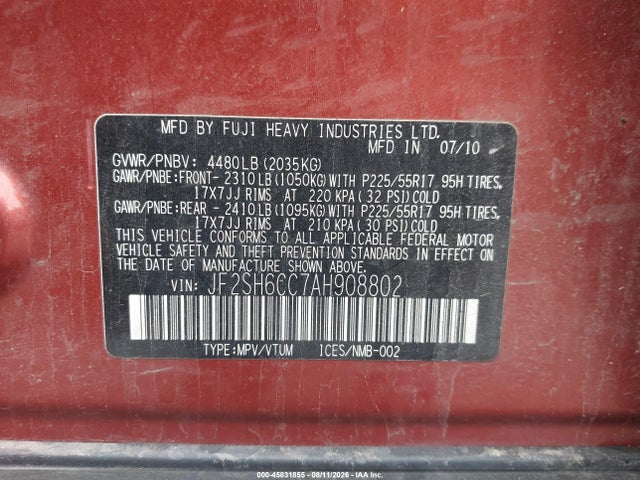 2010 Subaru Forester 2.5x Premium მანქანა იყიდება აუქციონზე, vin: JF2SH6CC7AH908802, აუქციონის ნომერი: 45831855