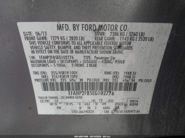 Продаж на аукціоні авто 2014 Ford Taurus Limited, vin: 1FAHP2F85EG102776, номер лоту: 45831869