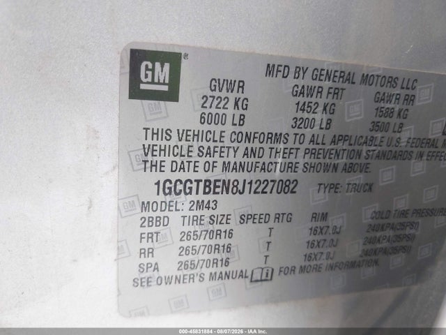 Chevrolet Colorado Wt 2018 1GCGTBEN8J1227082 Image 9
