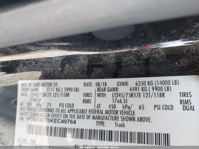 45831900 :رقم المزاد ، 1FT8X3DT0KEC49764 vin ، 2019 Ford F-350 Xlt مزاد بيع
