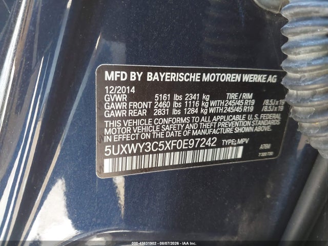 BMW X3 Xdrive28d 2015 5UXWY3C5XF0E97242 Image 9