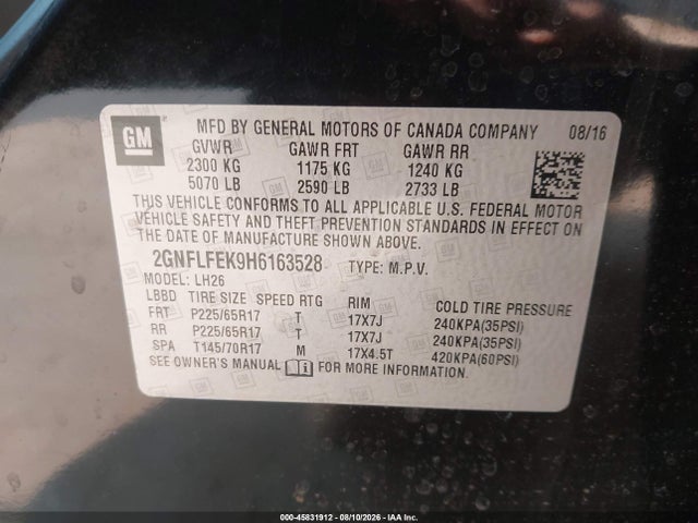 Продажа на аукционе авто 2017 Chevrolet Equinox Lt, vin: 2GNFLFEK9H6163528, номер лота: 45831912