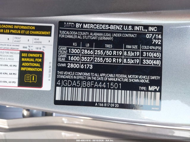 Mercedes-Benz ML 350 2015 4JGDA5JB8FA441501 Image 9