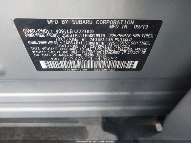 45831924 :رقم المزاد ، JF2SKASC2LH426263 vin ، 2020 Subaru Forester Limited مزاد بيع