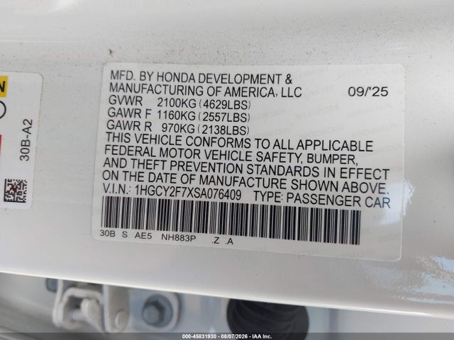 1HGCY2F7XSA076409 Honda Accord Hybrid Sport-l
