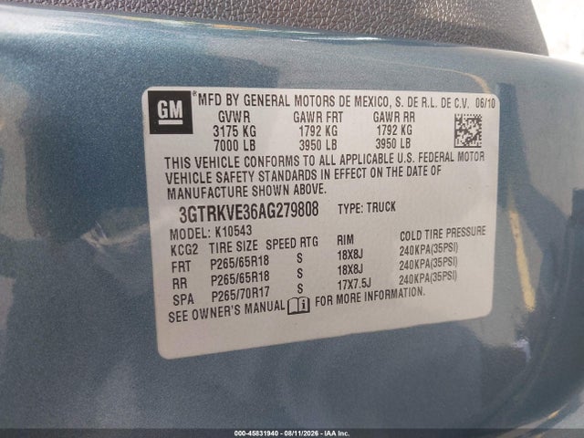 Aukcja sprzedaży 2010 Gmc Sierra 1500 Sle, vin: 3GTRKVE36AG279808, numer aukcji: 45831940