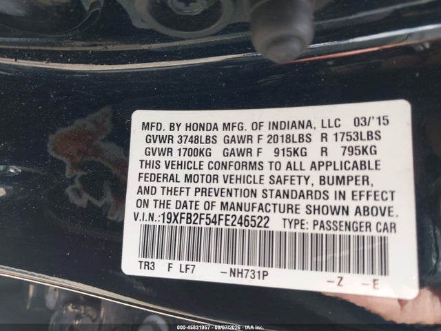 Honda Civic Lx 2015 19XFB2F54FE246522 Image 9