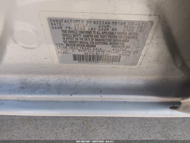 3N1CN7AP2HL852855 Nissan Versa 1.6 Sv