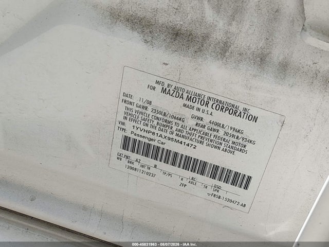 Продаж на аукціоні авто 2009 Mazda Mazda6 I Sport, vin: 1YVHP81AX95M41472, номер лоту: 45831963