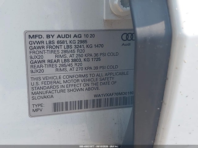 Продаж на аукціоні авто 2021 Audi Q7 Prestige 55 Tfsi Quattro Tiptronic, vin: WA1VXAF70MD018034, номер лоту: 45831977