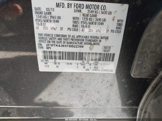 Ford EDGE SEL 2015 2FMTK4J8XFBB22399 Image 9