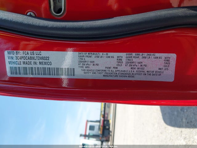 45832015 :رقم المزاد ، 3C4PDCABXLT249322 vin ، 2020 Dodge Journey Se Value مزاد بيع