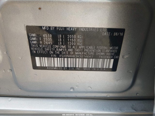 Продаж на аукціоні авто 2017 Subaru Legacy 2.5i Premium, vin: 4S3BNAH63H3014641, номер лоту: 45832016