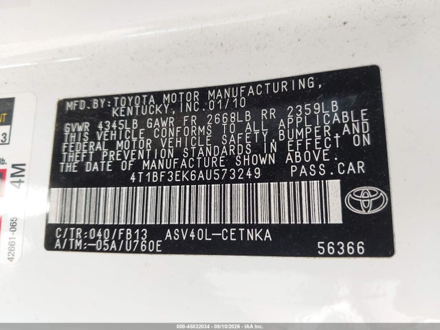 Aukcja sprzedaży 2010 Toyota Camry Le, vin: 4T1BF3EK6AU573249, numer aukcji: 45832034