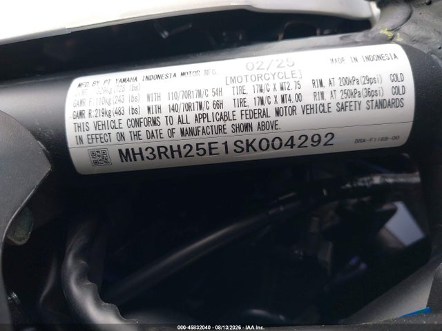 Aukcja sprzedaży 2025 Yamaha Yfz320 A, vin: MH3RH25E1SK004292, numer aukcji: 45832040