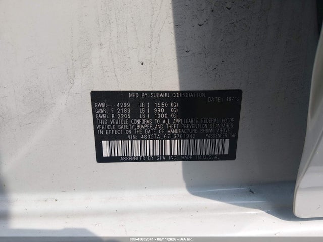2020 Subaru Impreza Sport 5-door მანქანა იყიდება აუქციონზე, vin: 4S3GTAL67L3701942, აუქციონის ნომერი: 45832041