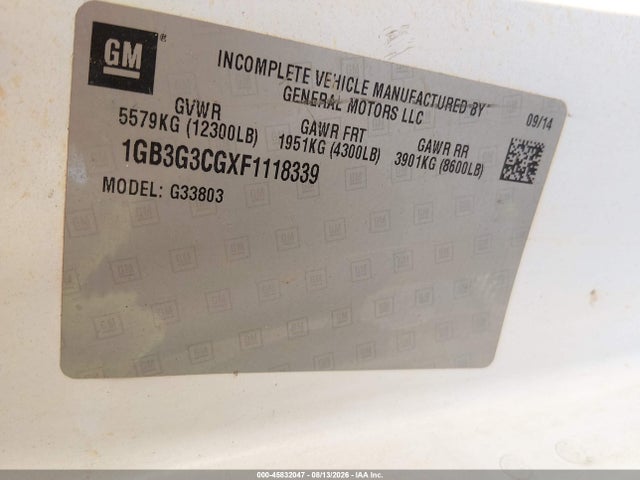 45832047 :رقم المزاد ، 1GB3G3CGXF1118339 vin ، 2015 Chevrolet Express Cutaway 3500 مزاد بيع
