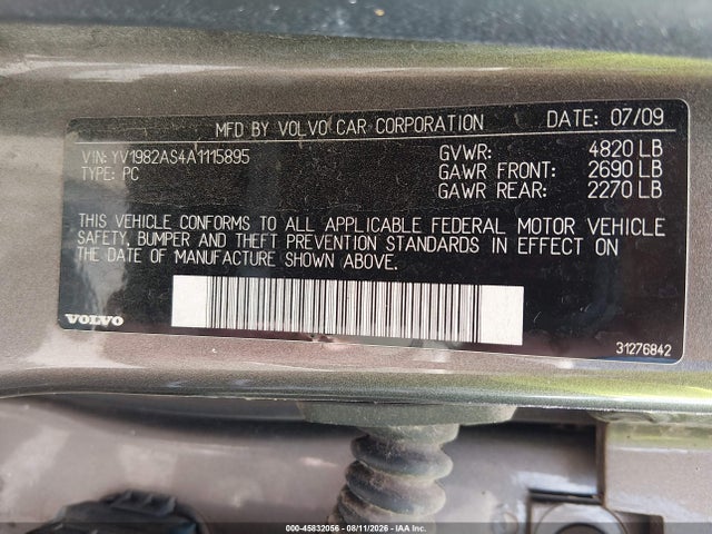 Продажа на аукционе авто 2010 Volvo S80 3.2, vin: YV1982AS4A1115895, номер лота: 45832056