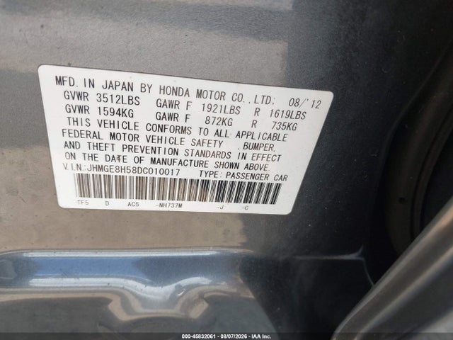Aukcja sprzedaży 2013 Honda Fit Sport, vin: JHMGE8H58DC010017, numer aukcji: 45832061