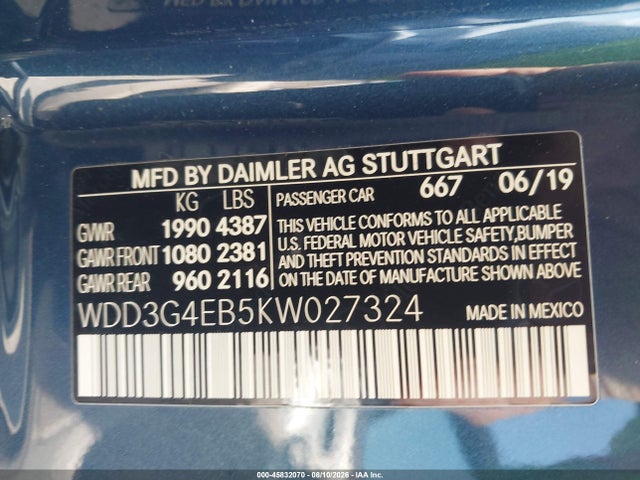 Aukcja sprzedaży 2019 Mercedes-benz A 220, vin: WDD3G4EB5KW027324, numer aukcji: 45832070