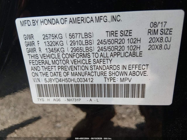 Продажа на аукционе авто 2017 Acura Mdx Technology Package, vin: 5J8YD4H50HL003412, номер лота: 45832084