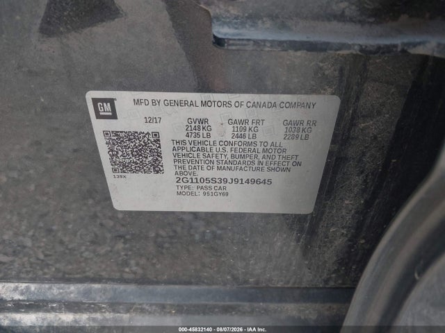 Chevrolet IMPALA 1LT 2018 2G1105S39J9149645 Image 9