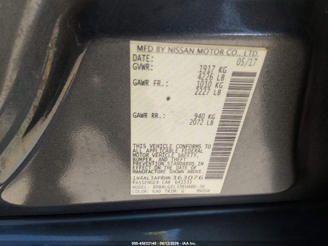 Nissan Altima 2.5 S 2017 1N4AL3AP8HN363076 Image 9