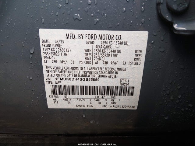 Продажа на аукционе авто 2025 Ford Explorer Active, vin: 1FMUK8DH4SGB55859, номер лота: 45832159