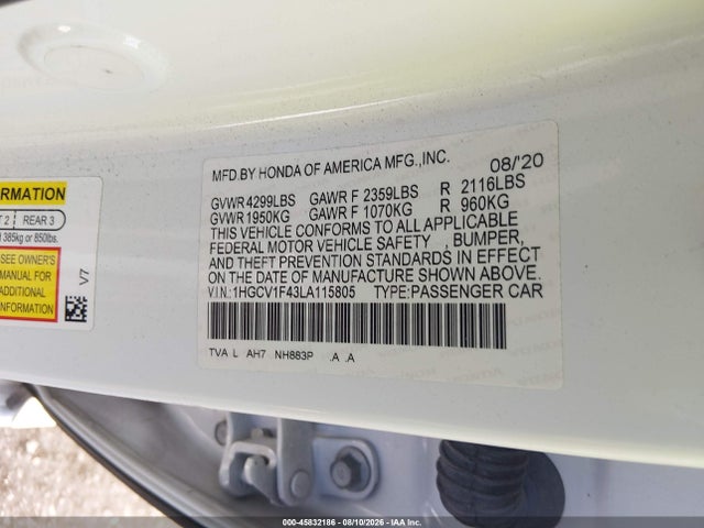 1HGCV1F43LA115805 Honda ACCORD EX
