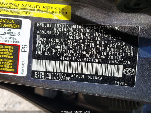 Toyota CAMRY LE 2015 4T4BF1FK6FR471269 Image 9