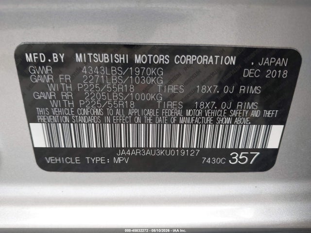 Aukcja sprzedaży 2019 Mitsubishi Outlander Sport 2.0 Es/2.0 Le/2.0 Se/2.0 Sp, vin: JA4AR3AU3KU019127, numer aukcji: 45832272