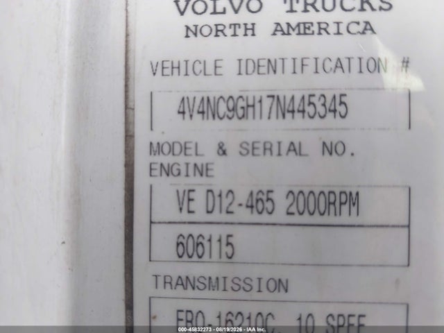 Продажа на аукционе авто 2007 Volvo Vn, vin: 4V4NC9GH17N445345, номер лота: 45832273