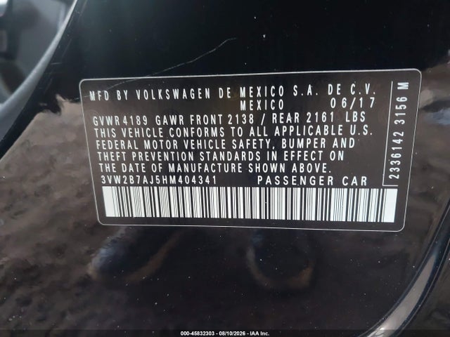 2017 Volkswagen Jetta 1.4t S მანქანა იყიდება აუქციონზე, vin: 3VW2B7AJ5HM404341, აუქციონის ნომერი: 45832303