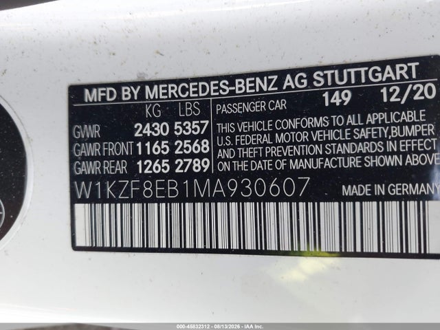 2021 Mercedes-benz E 350 4matic მანქანა იყიდება აუქციონზე, vin: W1KZF8EB1MA930607, აუქციონის ნომერი: 45832312