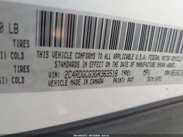 Продажа на аукционе авто 2016 Dodge Grand Caravan Sxt, vin: 2C4RDGCG3GR363518, номер лота: 45832313