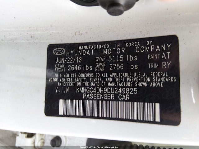 2013 Hyundai Genesis 5.0 R-spec მანქანა იყიდება აუქციონზე, vin: KMHGC4DH9DU249825, აუქციონის ნომერი: 45832324