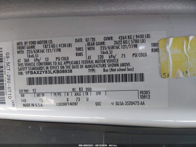 Ford Transit-350 Passenger Van Xl 2020 1FBAX2Y83LKB08938 Image 9