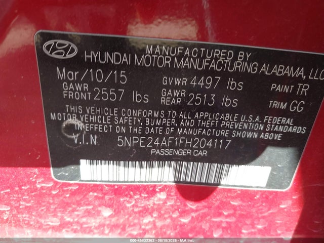 5NPE24AF1FH204117 Hyundai SONATA SE