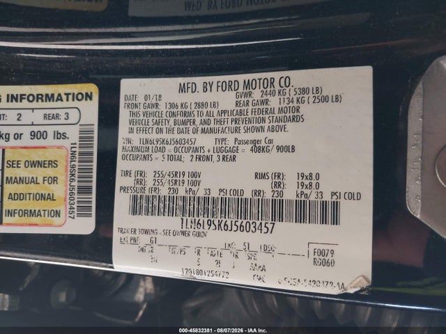 2018 Lincoln Continental Select მანქანა იყიდება აუქციონზე, vin: 1LN6L9SK6J5603457, აუქციონის ნომერი: 45832381