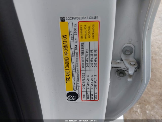 45832384 :رقم المزاد ، 1GCPWDED6KZ134154 vin ، 2019 Chevrolet Silverado 1500 Rst مزاد بيع