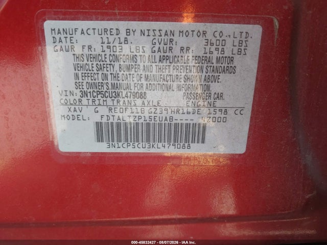 Nissan KICKS SR 2019 3N1CP5CU3KL479088 Image 9