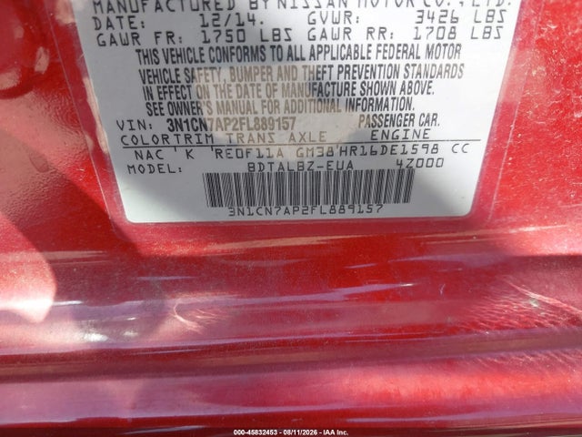 Nissan Versa 1.6 Sv 2015 3N1CN7AP2FL889157 Image 9