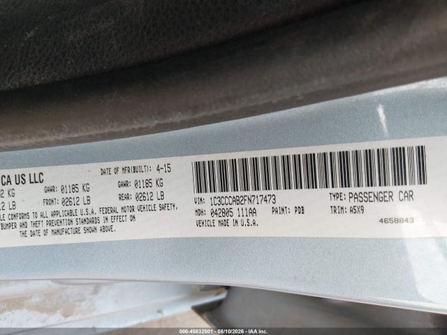 45832501 :رقم المزاد ، 1C3CCCAB2FN717473 vin ، 2015 Chrysler 200 Limited مزاد بيع
