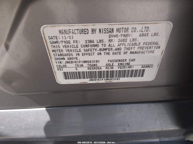 Продажа на аукционе авто 2008 Infiniti G35x, vin: JNKBV61F18M263181, номер лота: 45832519