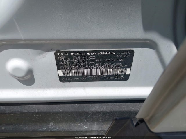 Aukcja sprzedaży 2022 Mitsubishi Eclipse Cross Es, vin: JA4ASUAA0NZ017830, numer aukcji: 45832567
