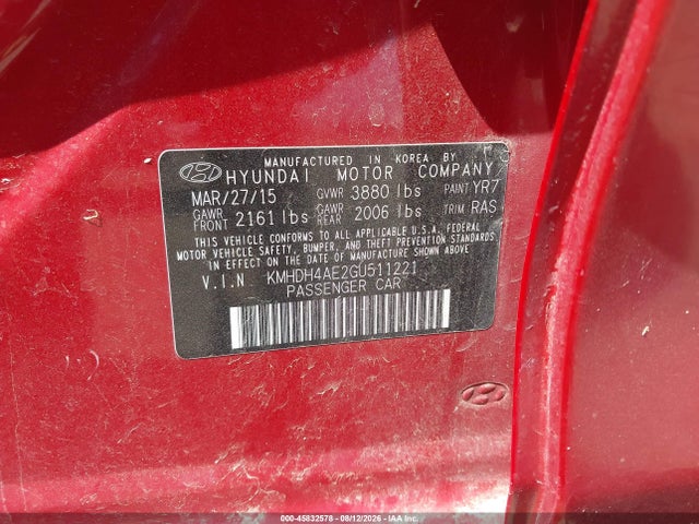 Aukcja sprzedaży 2016 Hyundai Elantra Se, vin: KMHDH4AE2GU511221, numer aukcji: 45832578